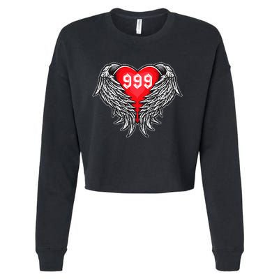 Angel Number 999 With Heart And Wings Of Angel  Cropped Pullover Crew