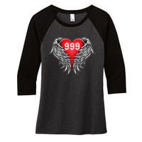 Angel Number 999 With Heart And Wings Of Angel  Women's Tri-Blend 3/4-Sleeve Raglan Shirt