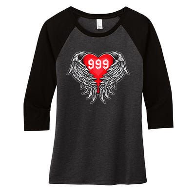 Angel Number 999 With Heart And Wings Of Angel  Women's Tri-Blend 3/4-Sleeve Raglan Shirt