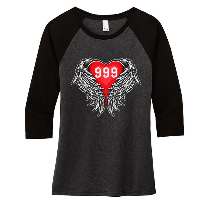 Angel Number 999 With Heart And Wings Of Angel  Women's Tri-Blend 3/4-Sleeve Raglan Shirt