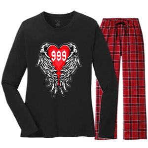 Angel Number 999 With Heart And Wings Of Angel Women's Long Sleeve Flannel Pajama Set 