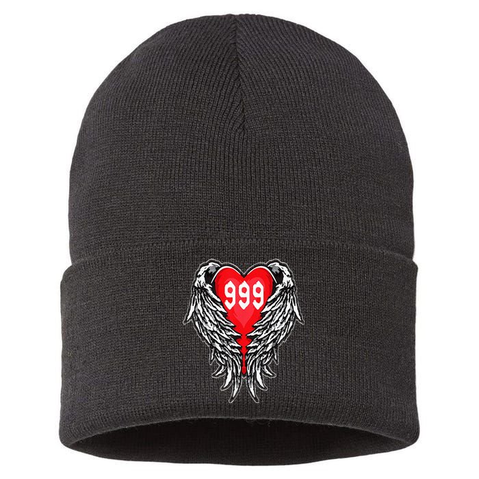 Angel Number 999 With Heart And Wings Of Angel Sustainable Knit Beanie