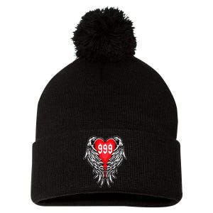 Angel Number 999 With Heart And Wings Of Angel Pom Pom 12in Knit Beanie