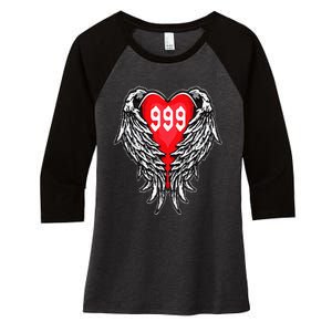 Angel Number 999 With Heart And Wings Of Angel Women's Tri-Blend 3/4-Sleeve Raglan Shirt