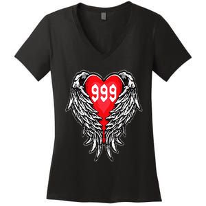 Angel Number 999 With Heart And Wings Of Angel Women's V-Neck T-Shirt