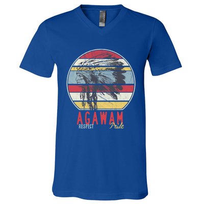 Agawam Native American Indian Tribe Respect Pride Retro Cute Gift V-Neck T-Shirt