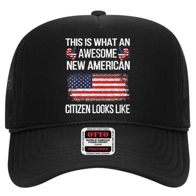 Awesome New American Flag US Citizenship USA US Citizen High Crown Mesh Back Trucker Hat