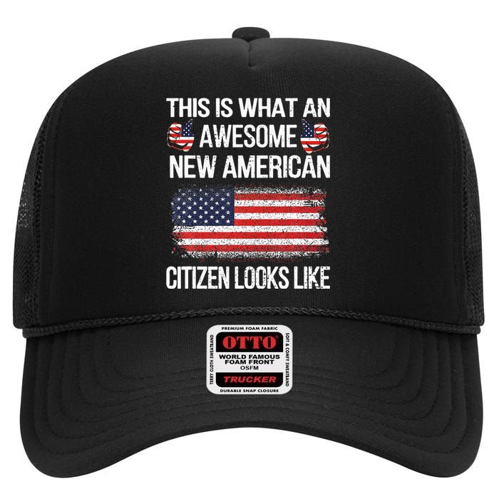 Awesome New American Flag US Citizenship USA US Citizen High Crown Mesh Back Trucker Hat