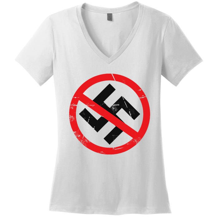 Anti Nazi Anti Facist Anti Dictators Anti Evil Women's V-Neck T-Shirt