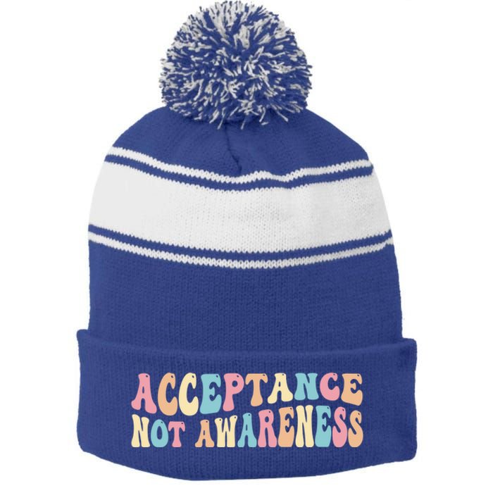 Acceptance Neurodiversity Autism Neurodivergent Gift Stripe Pom Pom Beanie