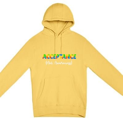 Acceptance Not Awareness Autism Support Puzzle Pieces Gift Premium Pullover Hoodie