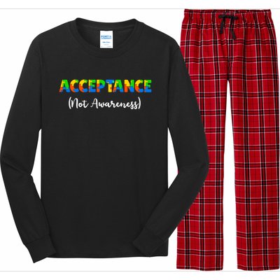 Acceptance Not Awareness Autism Support Puzzle Pieces Gift Long Sleeve Pajama Set