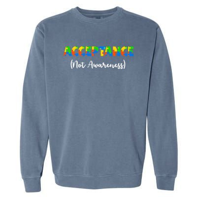 Acceptance Not Awareness Autism Support Puzzle Pieces Gift Garment-Dyed Sweatshirt