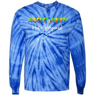 Acceptance Not Awareness Autism Support Puzzle Pieces Gift Tie-Dye Long Sleeve Shirt