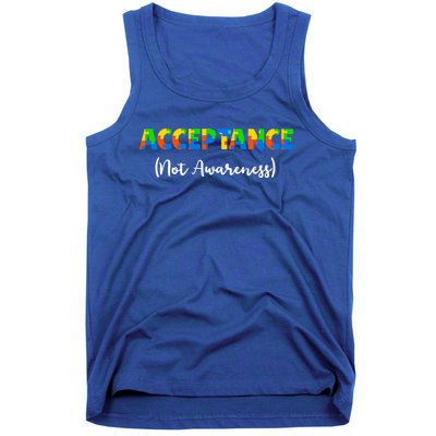 Acceptance Not Awareness Autism Support Puzzle Pieces Gift Tank Top