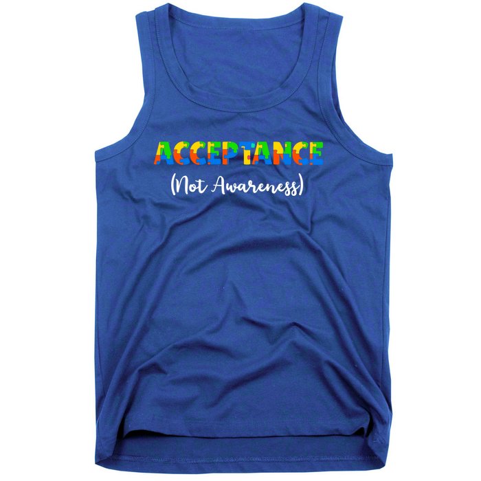 Acceptance Not Awareness Autism Support Puzzle Pieces Gift Tank Top