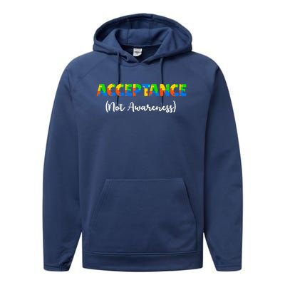 Acceptance Not Awareness Autism Support Puzzle Pieces Gift Performance Fleece Hoodie