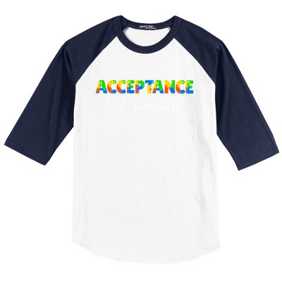 Acceptance Not Awareness Autism Support Puzzle Pieces Gift Baseball Sleeve Shirt