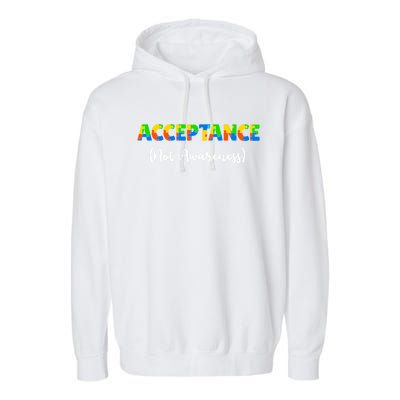 Acceptance Not Awareness Autism Support Puzzle Pieces Gift Garment-Dyed Fleece Hoodie