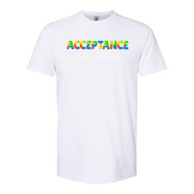 Acceptance Not Awareness Autism Support Puzzle Pieces Gift Softstyle CVC T-Shirt