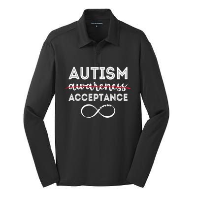 Acceptance Not Awareness Funny Red Instead Autism Silk Touch Performance Long Sleeve Polo