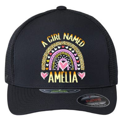 A Named Amelia Cute Name Leopard Hearts Design Gift Flexfit Unipanel Trucker Cap