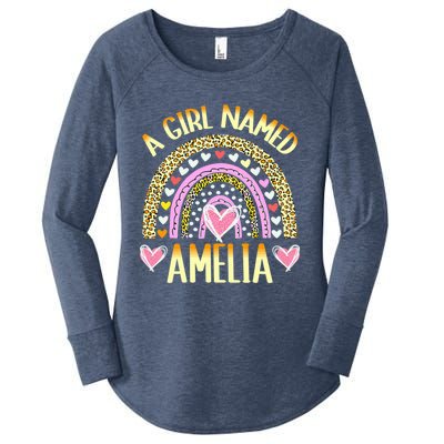 A Named Amelia Cute Name Leopard Hearts Design Gift Women's Perfect Tri Tunic Long Sleeve Shirt