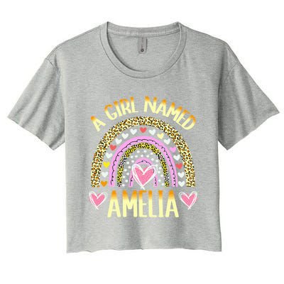 A Named Amelia Cute Name Leopard Hearts Design Gift Women's Crop Top Tee