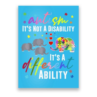 AUTISM Not A Disability It'S A Different Ability Elephant Poster