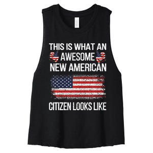 Awesome New American Flag Us Citizenship Usa Us Citizen Women's Racerback Cropped Tank