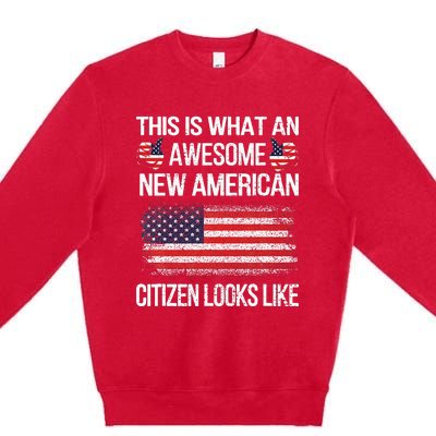 Awesome New American Flag Us Citizenship Usa Us Citizen Premium Crewneck Sweatshirt