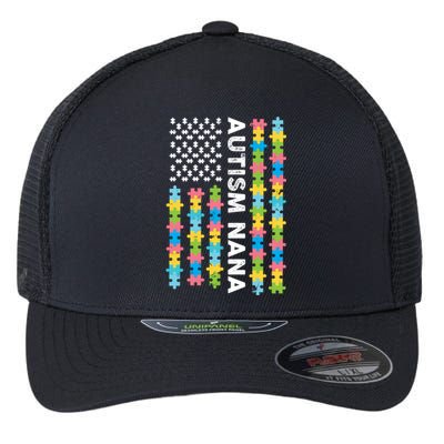 Autism Nana Awareness I'm A Proud Grandmother Retro Us Flag Cute Gift Flexfit Unipanel Trucker Cap