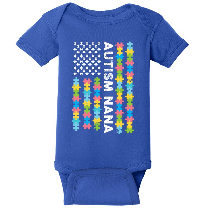 Autism Nana Awareness I'm A Proud Grandmother Retro Us Flag Cute Gift Baby Bodysuit