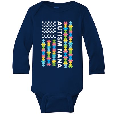 Autism Nana Awareness I'm A Proud Grandmother Retro Us Flag Cute Gift Baby Long Sleeve Bodysuit