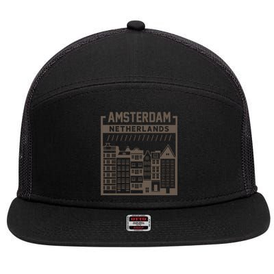 Amsterdam Netherlands 7 Panel Mesh Trucker Snapback Hat