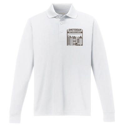 Amsterdam Netherlands Performance Long Sleeve Polo