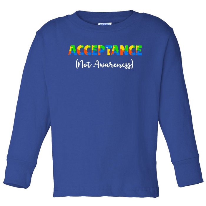 Acceptance Not Awareness Autism Support Puzzle Pieces Great Gift Toddler Long Sleeve Shirt