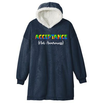 Acceptance Not Awareness Autism Support Puzzle Pieces Great Gift Hooded Wearable Blanket