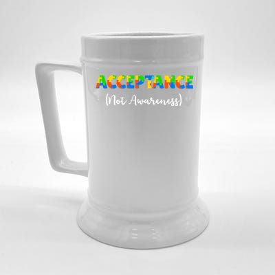 Acceptance Not Awareness Autism Support Puzzle Pieces Great Gift Beer Stein