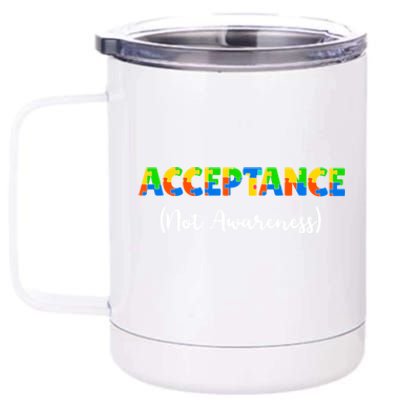 Acceptance Not Awareness Autism Support Puzzle Pieces Great Gift 12 oz Stainless Steel Tumbler Cup