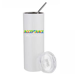 Acceptance Not Awareness Autism Support Puzzle Pieces Great Gift Stainless Steel Tumbler