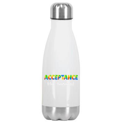 Acceptance Not Awareness Autism Support Puzzle Pieces Great Gift Stainless Steel Insulated Water Bottle