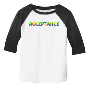 Acceptance Not Awareness Autism Support Puzzle Pieces Great Gift Toddler Fine Jersey T-Shirt