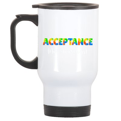 Acceptance Not Awareness Autism Support Puzzle Pieces Great Gift Stainless Steel Travel Mug