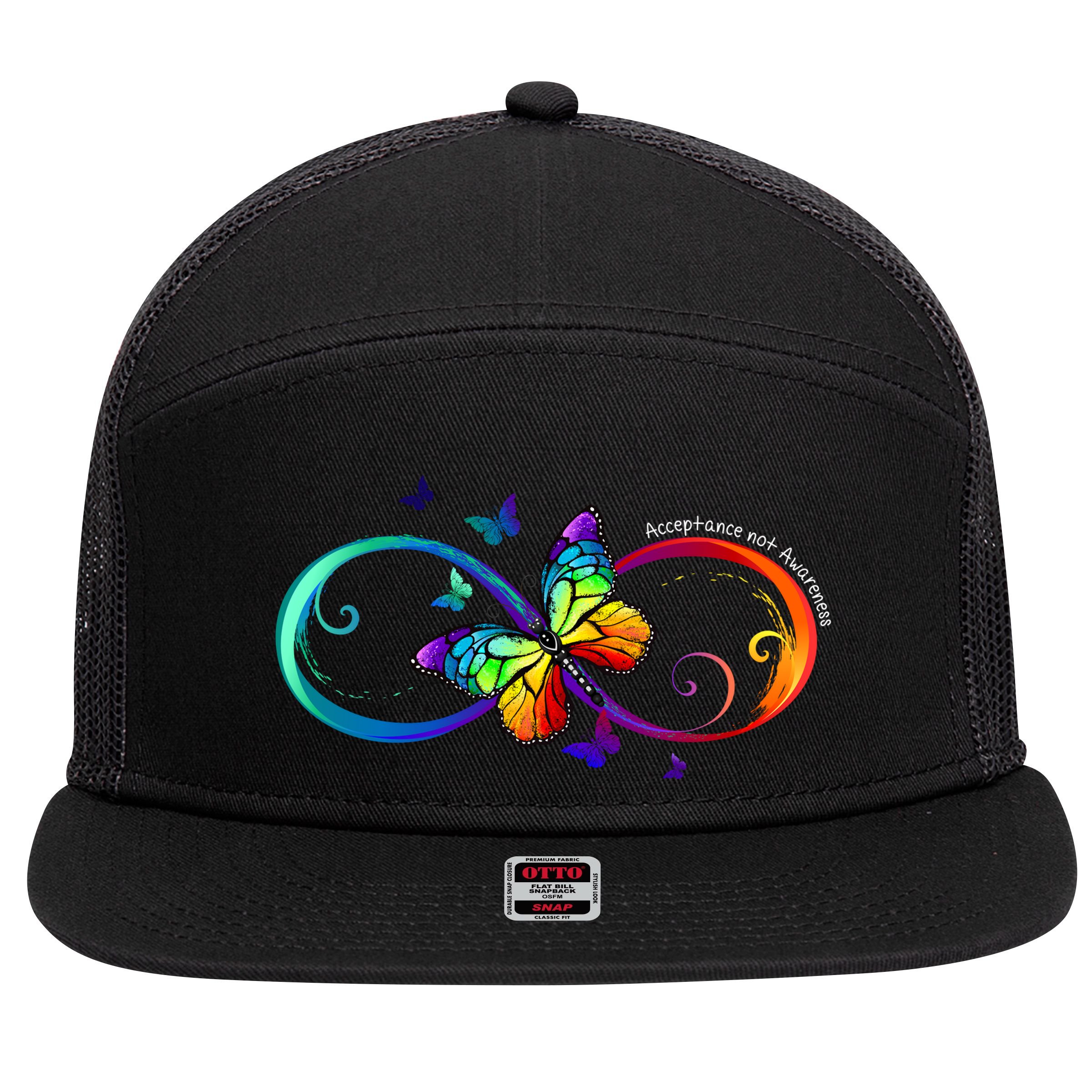 Acceptance Not Awareness Butterfly 7 Panel Mesh Trucker Snapback Hat