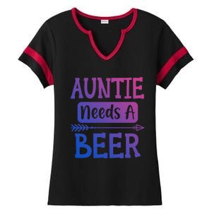 Auntie Needs A Beer Family Ing Beers Cool Birthday Cute Gift Ladies Halftime Notch Neck Tee