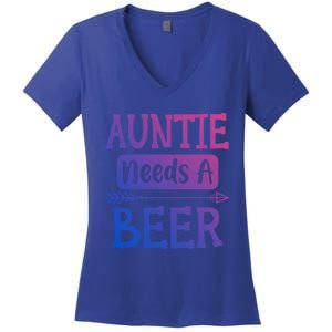 Auntie Needs A Beer Family Ing Beers Cool Birthday Cute Gift Women's V-Neck T-Shirt