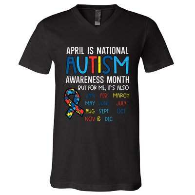 April National Autism Awareness Month Ribbon Men Women V-Neck T-Shirt