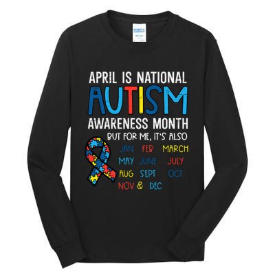 April National Autism Awareness Month Ribbon Men Women Tall Long Sleeve T-Shirt