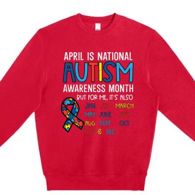 April National Autism Awareness Month Ribbon Men Women Premium Crewneck Sweatshirt